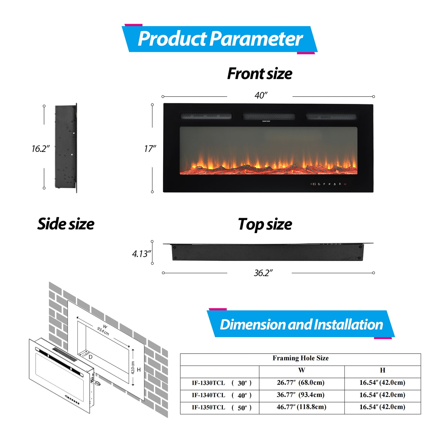 40" Ultra-Thin Electric Fireplace