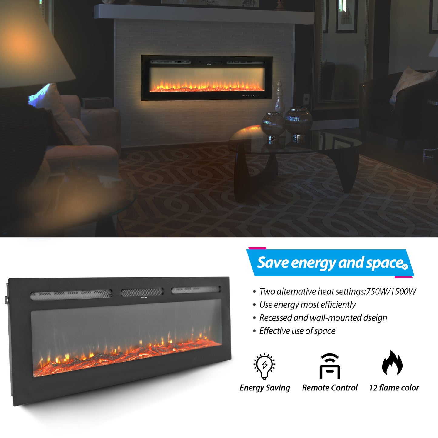 50" Ultra-Thin Electric Fireplace